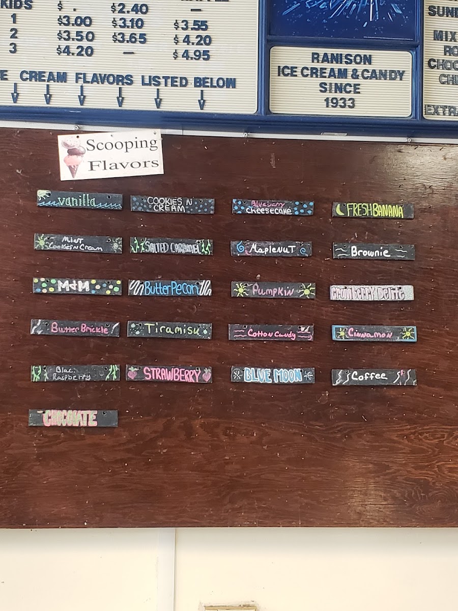 Ranison Ice Cream & Candy Menu 1