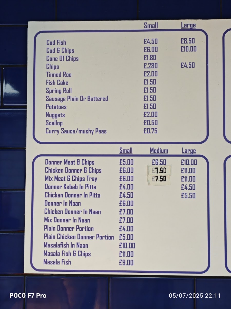 Khan's fish Bar Menu 1