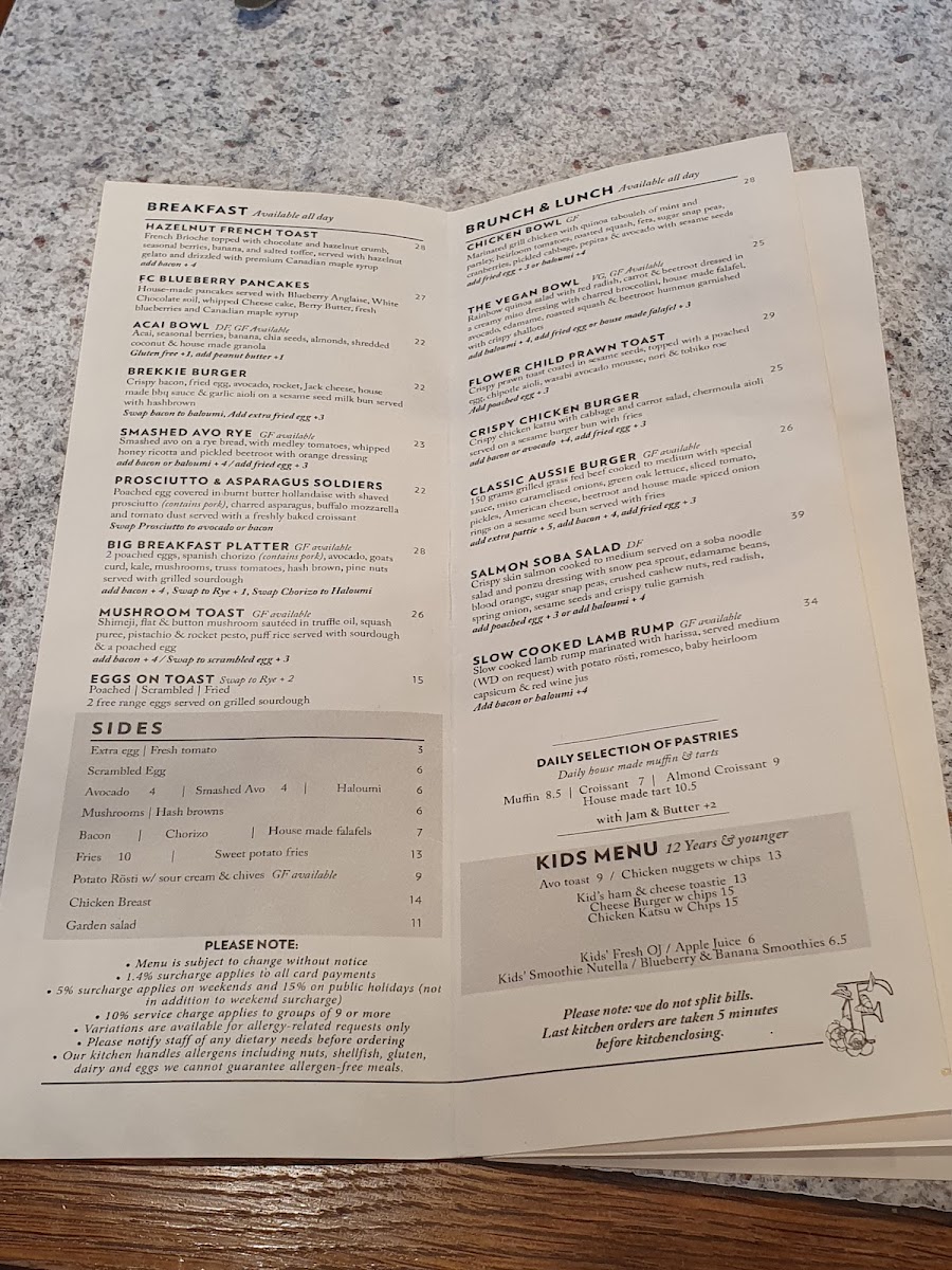 Flower Child Cafe Castle Towers Menu 1