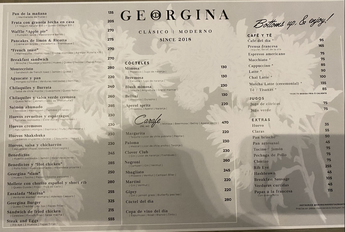Georgina Restaurante Menu 1