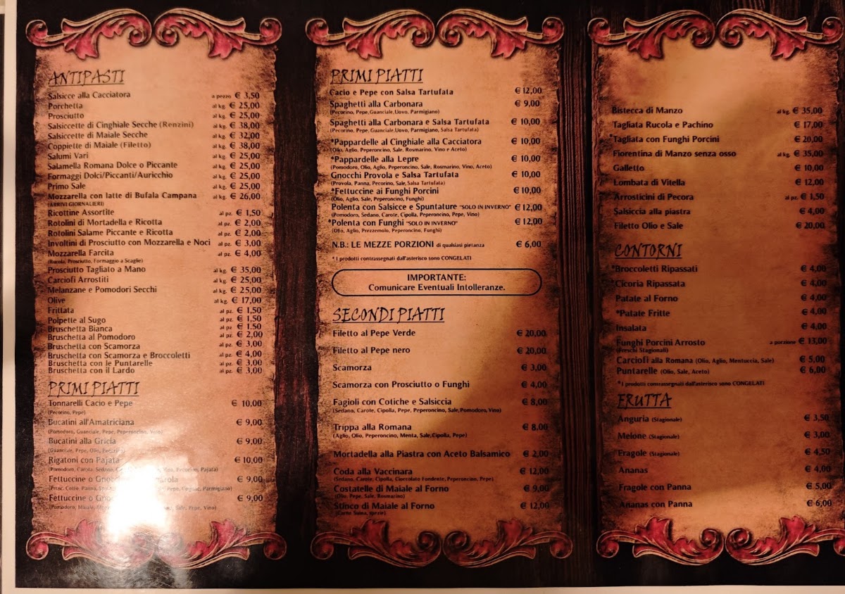 Osteria l'Aricciarola Menu 1