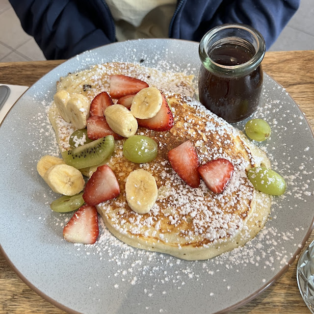 Buttermilk Pancakes with Fruit and Maple Syrup
