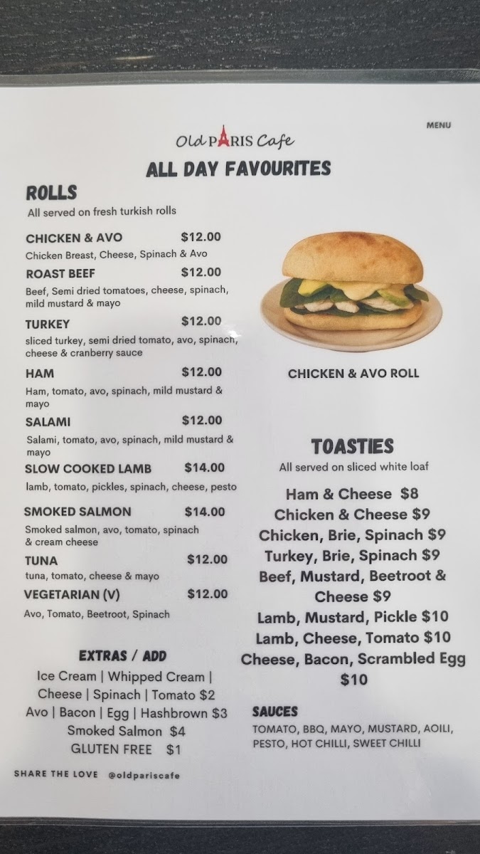 Old Paris Cafe Menu 1