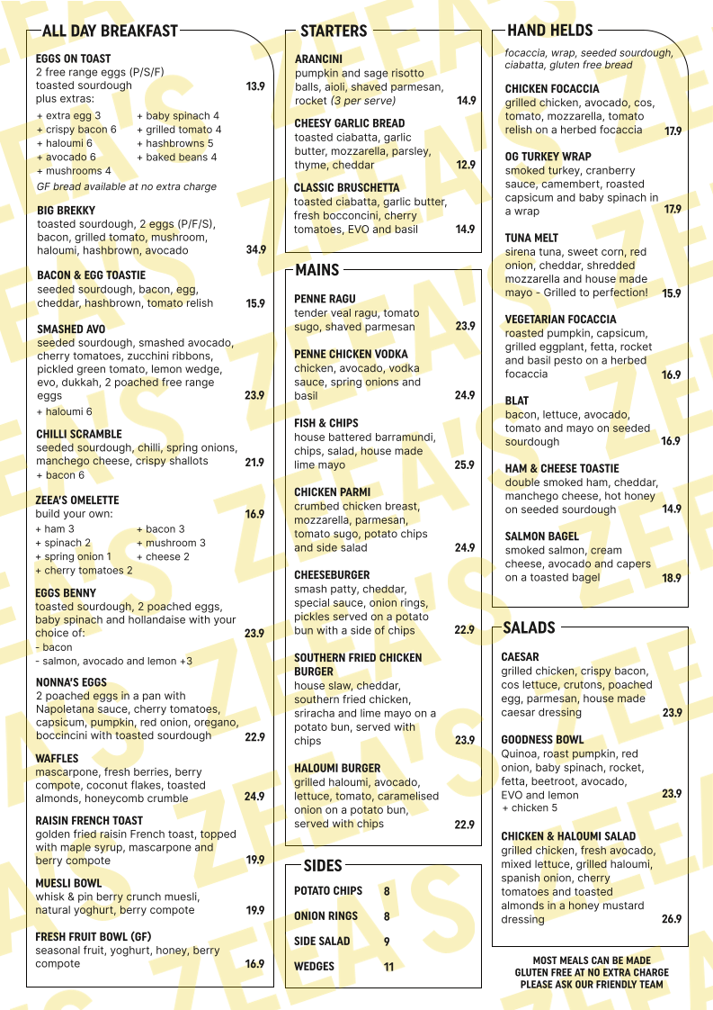 Zeea's Eatery Menu 1