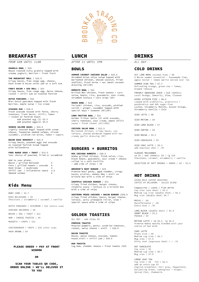 Brooker Trading Co Menu 1