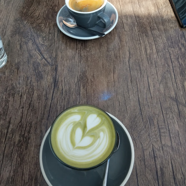 Matcha Latte with Soy and Long Black