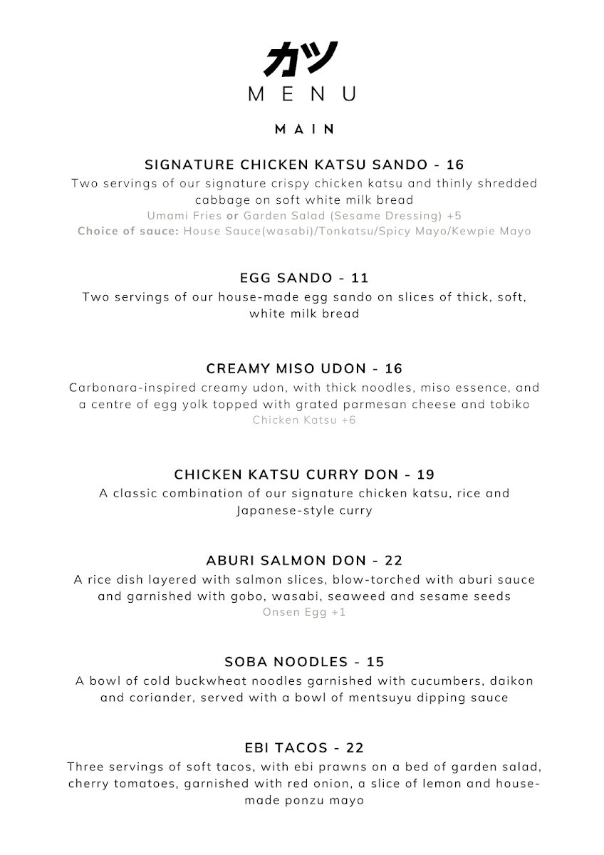 Katsu Cafe Menu 1
