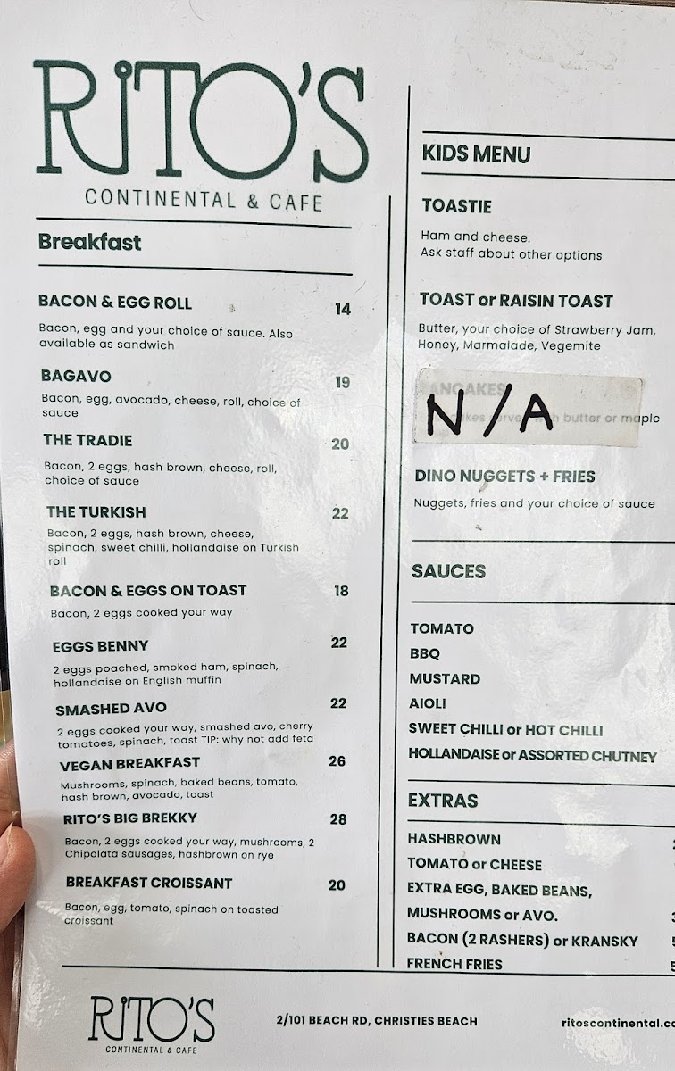 Rito's Cafe Menu 1