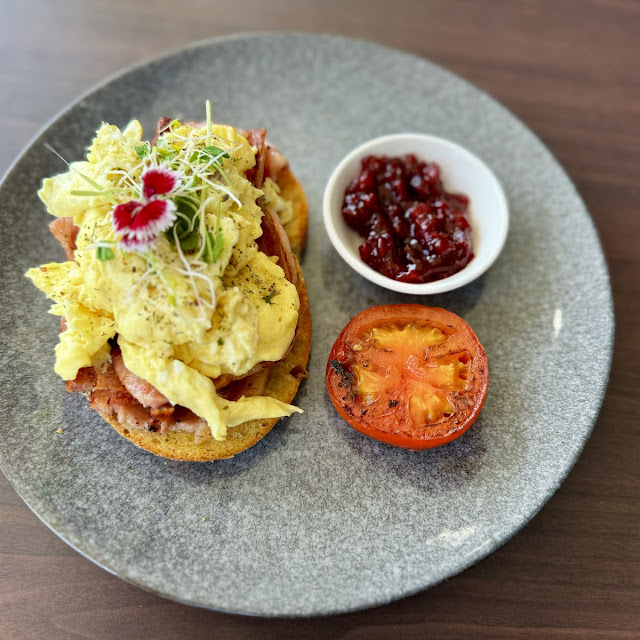 Scrambled Eggs and Bacon on Sourdough