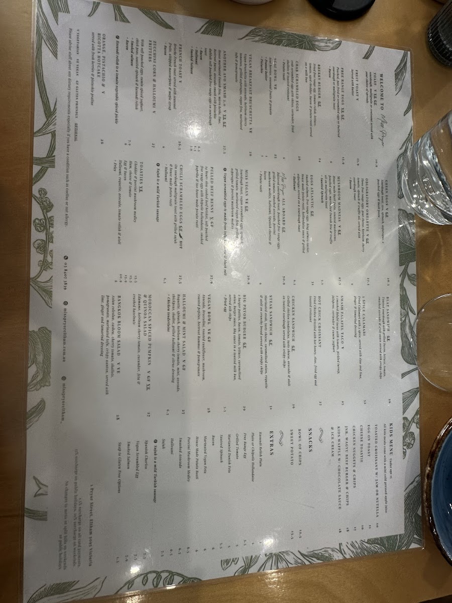 Miss Pryor Menu 1