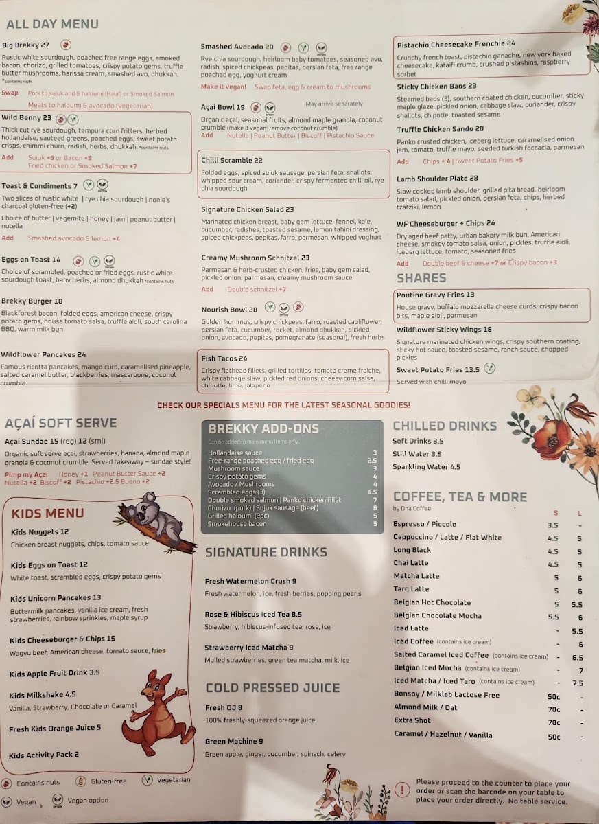 Wildflower Society Cafe - Macarthur Square Menu 1