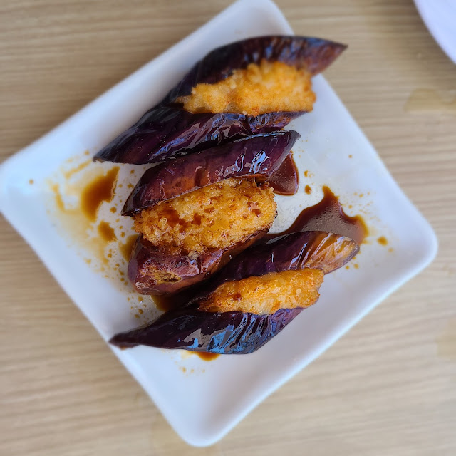 Fried Eggplant Stuffed with Shrimp Paste in Soy Sauce 炸釀茄瓜