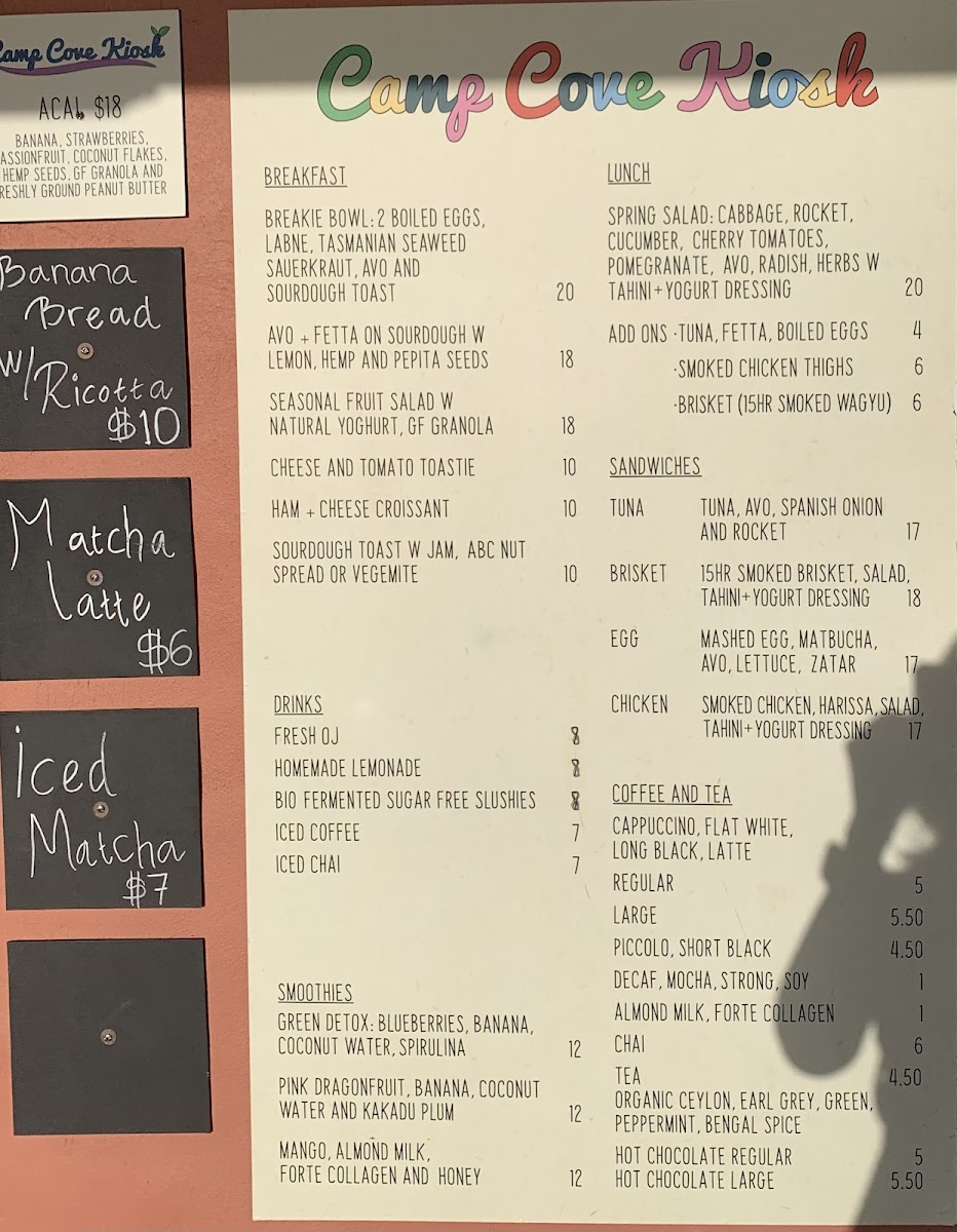 Camp Cove Kiosk Watsons Bay Menu 1