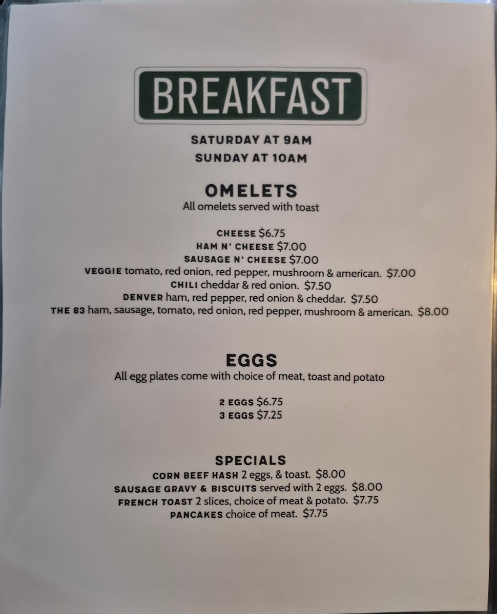83 & Chestnut Pub and Eatery - North Ridgeville, OH Menu 1