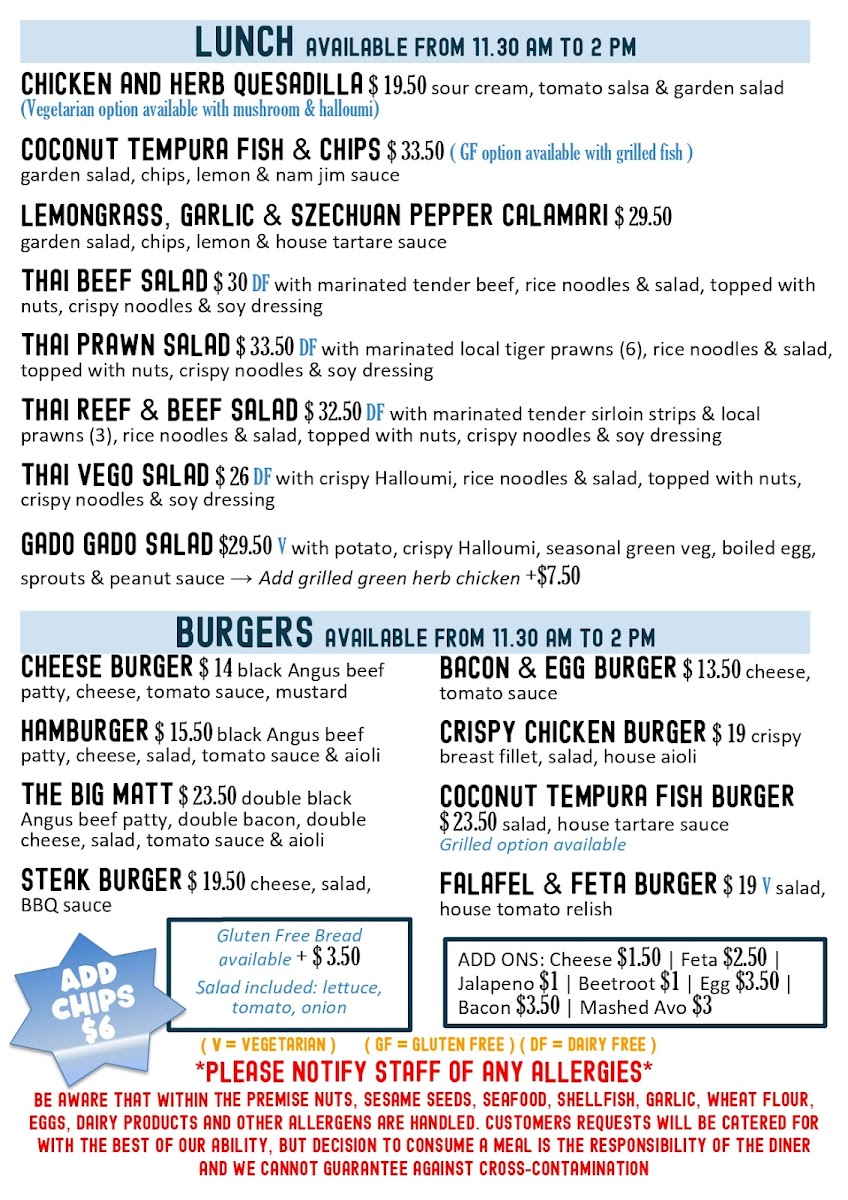 Adrift Cafe Menu 1