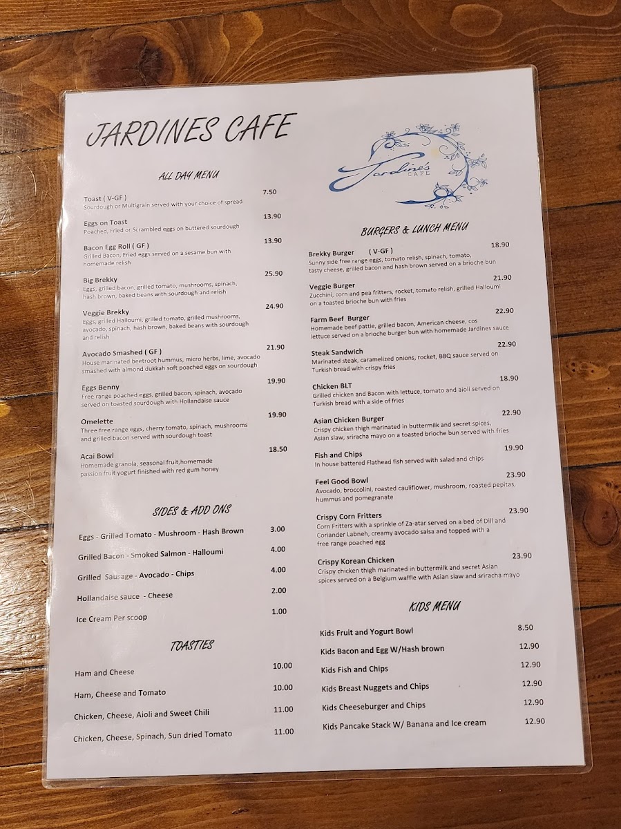Jardine's Cafe Wagga Menu 1