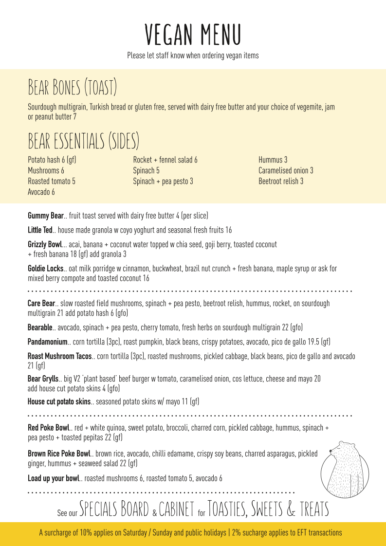 Poke the Bear Cafe Menu 1