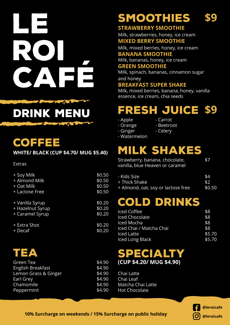 Le Roi Cafe Menu 1