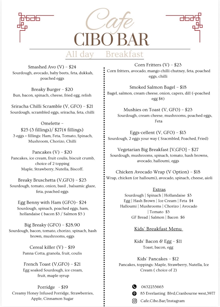 Cafe Cibo Bar Menu 1