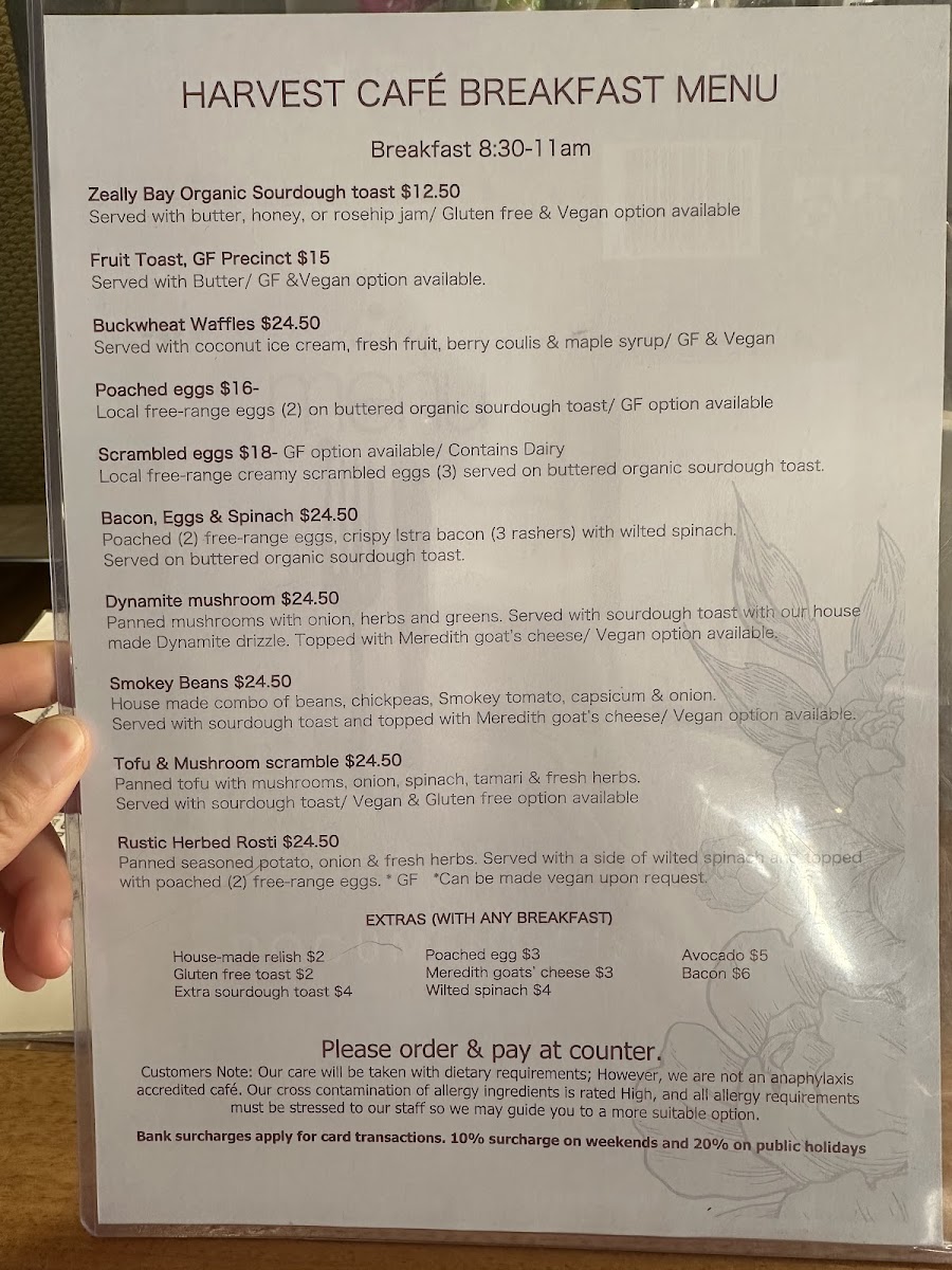 Harvest Cafe Daylesford Menu 1