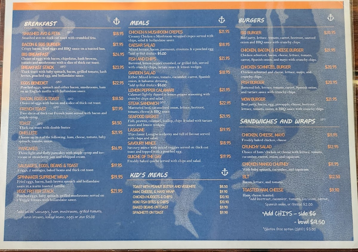 Cafe Spinnaker Park Menu 1