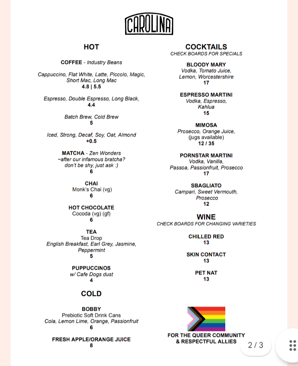 Carolina Menu 1