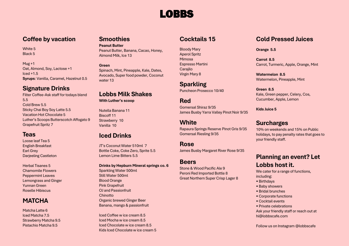 Lobbs Menu 1