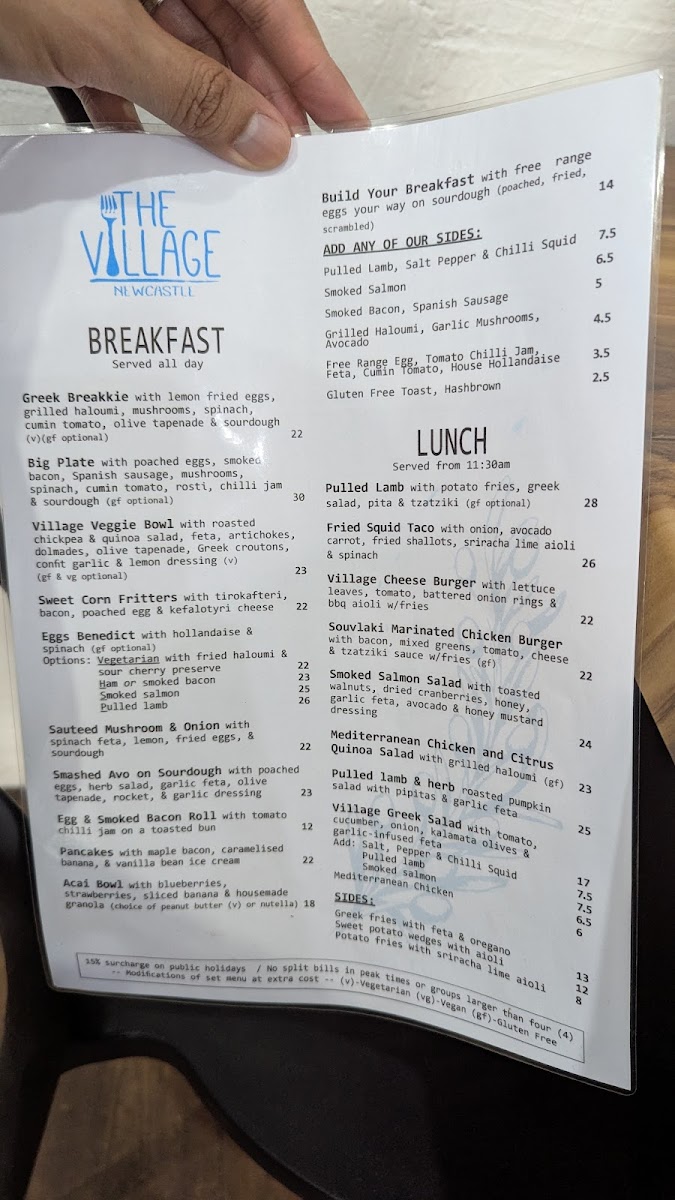 The Village Newcastle Menu 1