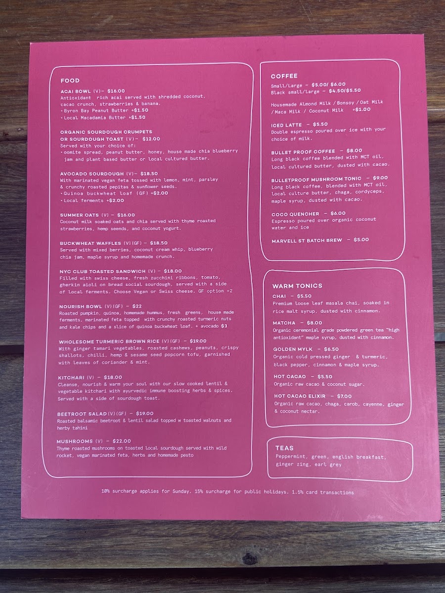 Vagabond Byron Bay Menu 1