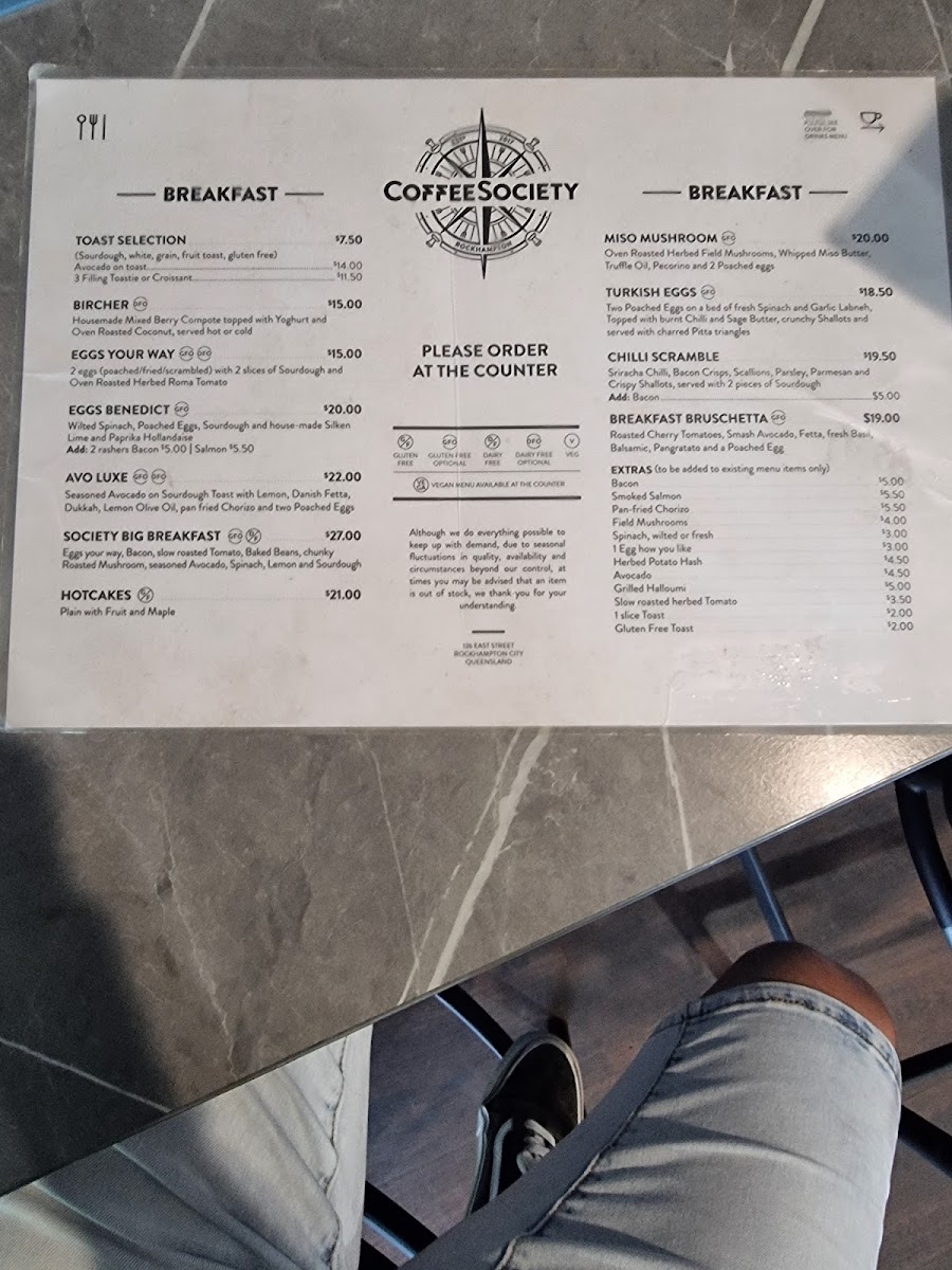 Coffee Society Rockhampton Menu 1