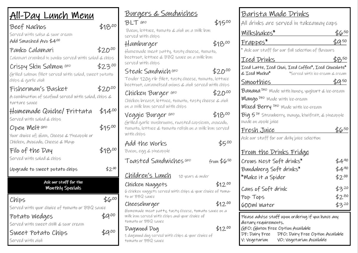 Tree Change Cafe Menu 1