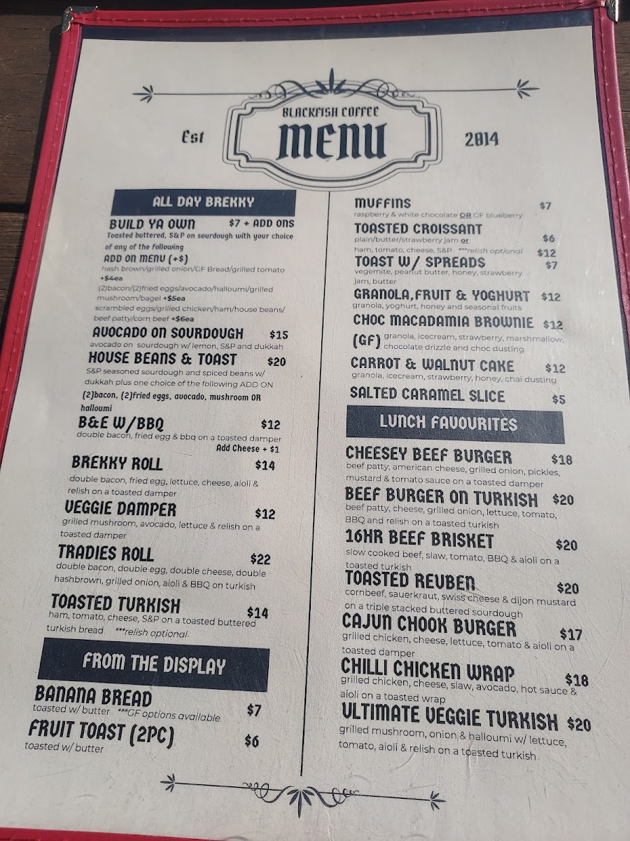 Blackfish Coffee Menu 1