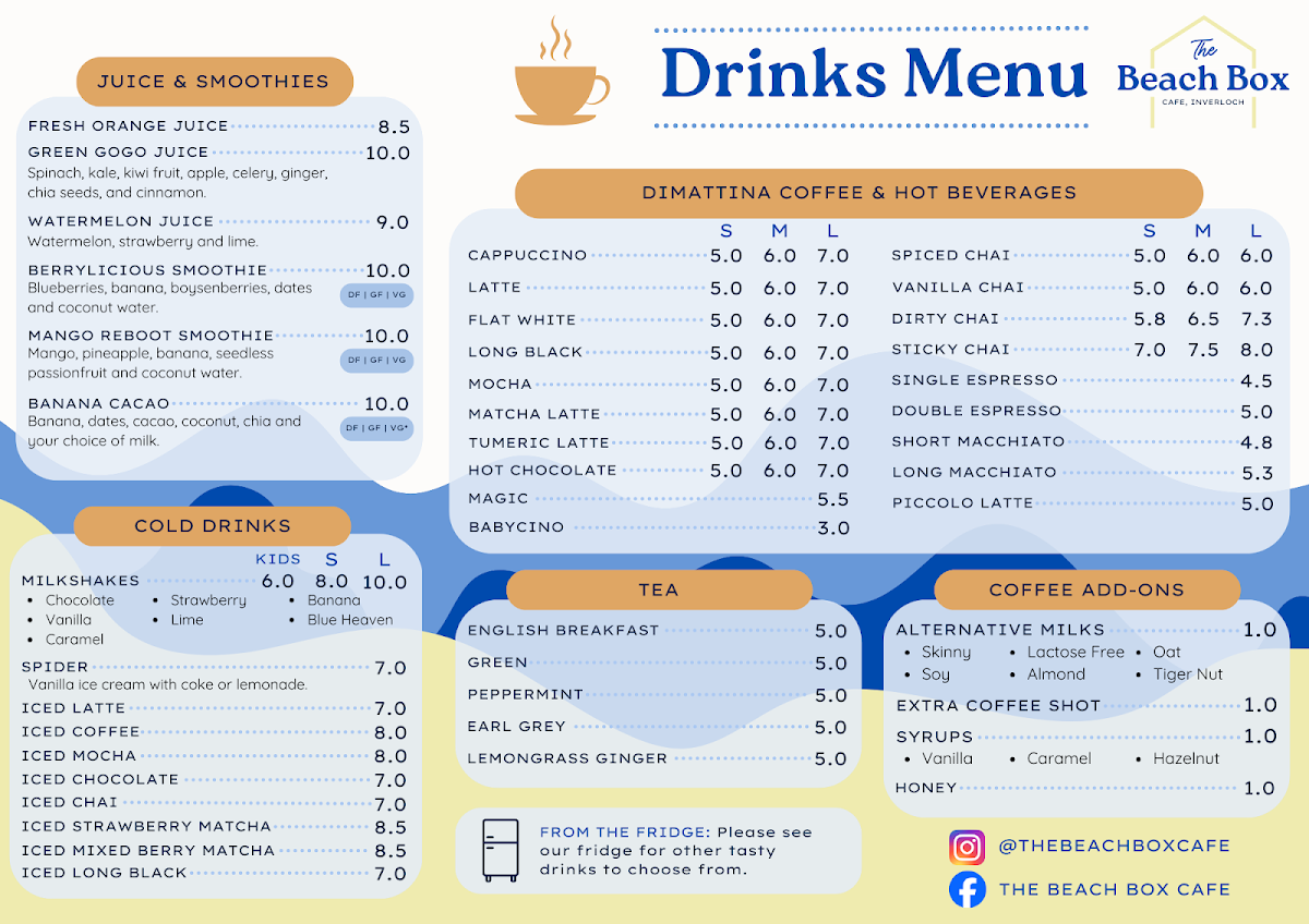 The Beach Box Cafe Inverloch Menu 1