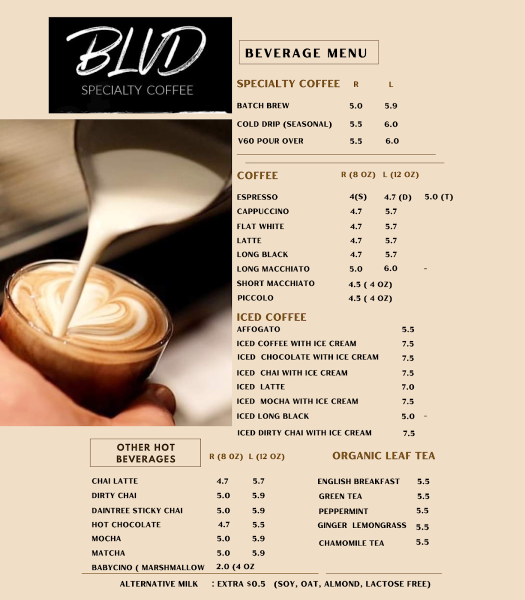 BLVD Specialty Coffee Menu 1