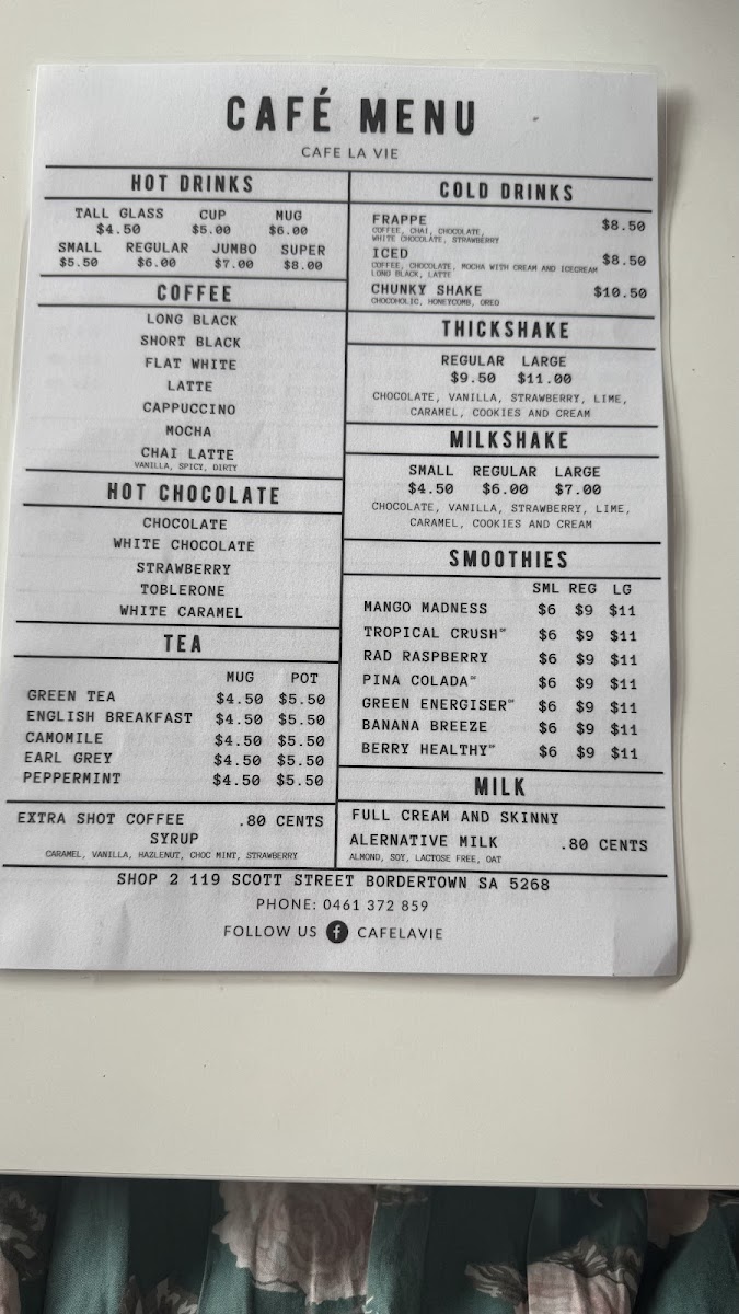 Cafe La Vie Menu 1