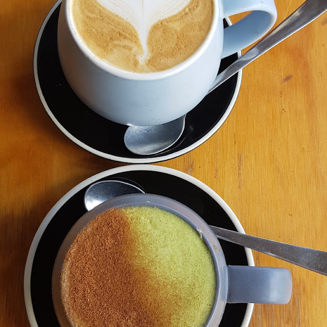 Latte with Almond Milk and Matcha Latte with Almond Milk