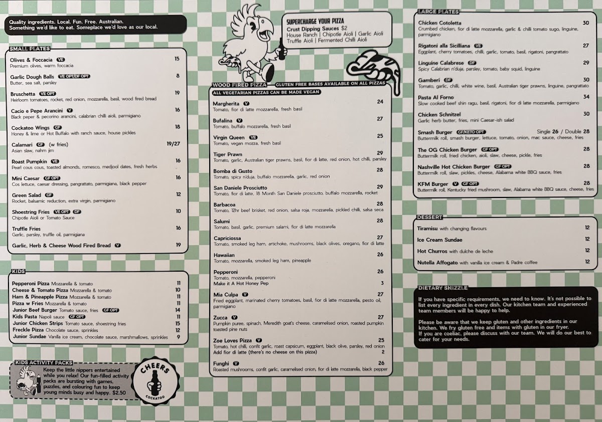 Cockatoo Menu 1