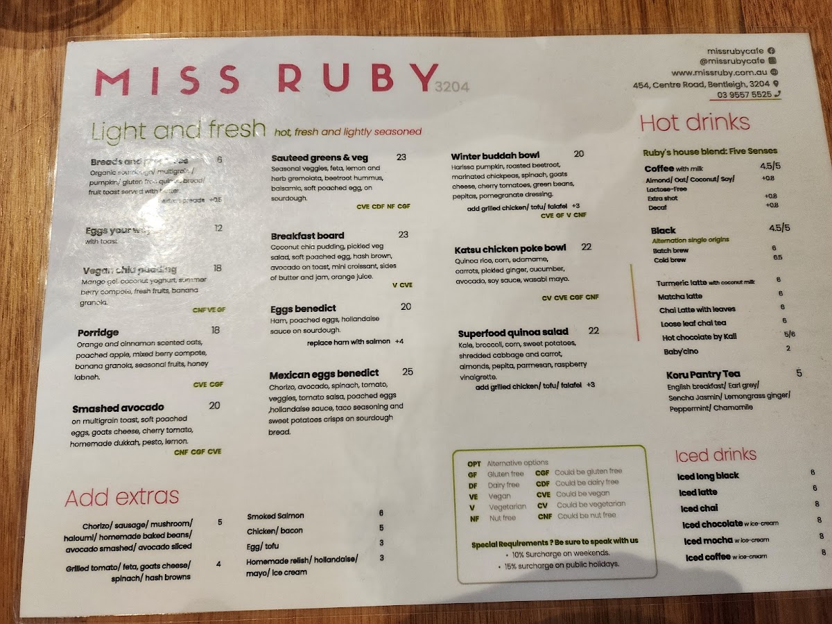 Miss Ruby Menu 1