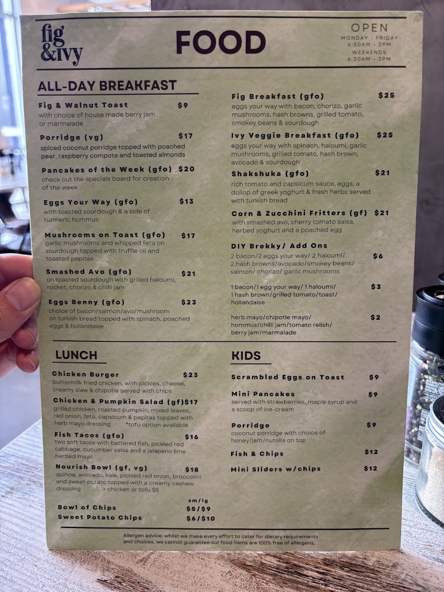 Fig and Ivy Menu 1