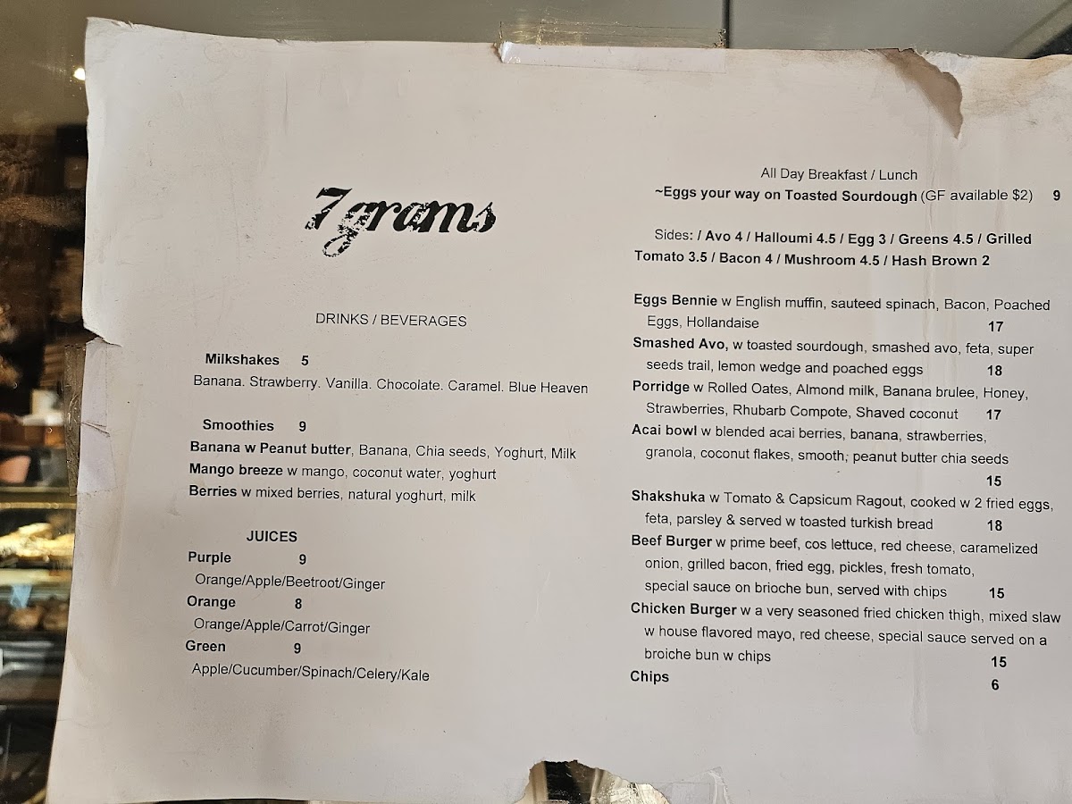7 Grams Cafe Menu 1